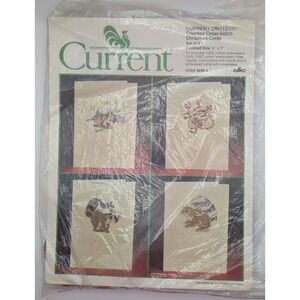 CURRENT Critters Cross Stitch Christmas Cards Kit Set 4 5x7 DMC Cotton 1987